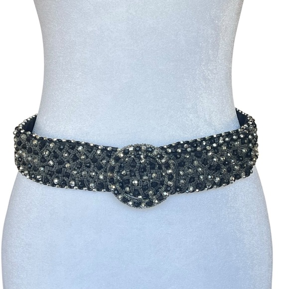 Vintage Beaded Glass Bead Belt Black Silver Statement Boho Y2K Artisan Festival main image 9